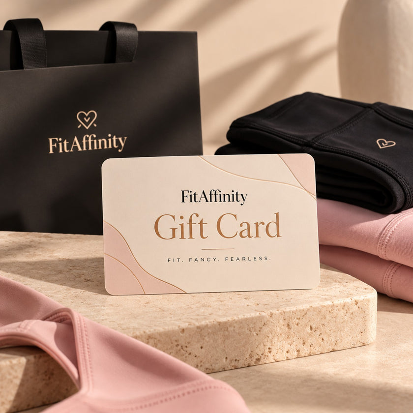 FitAffinity cadeaukaart met premium activewear en FitAffinity shopping bag